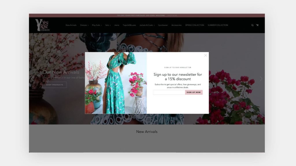Pop up on Yesi Rose Fashion website