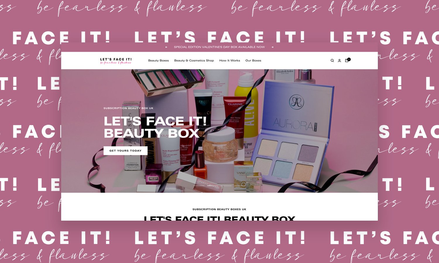 Let's Face It! Beauty Box Website Homepage