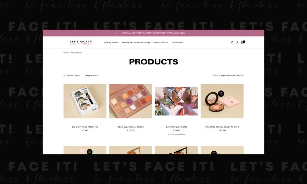Let's Face It! Collections Page Design