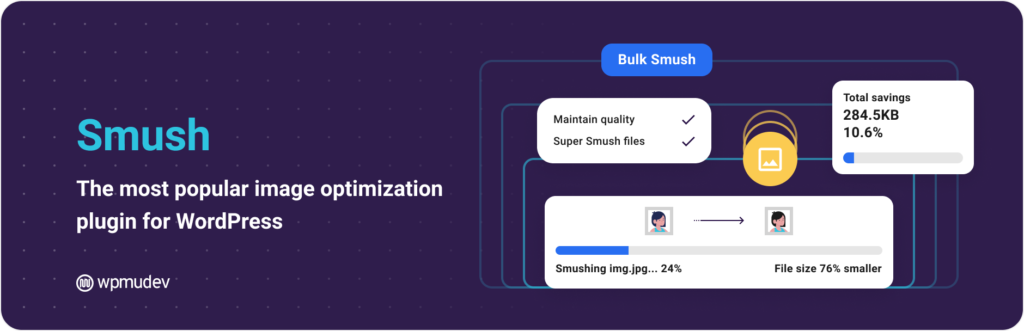 Smush image optimisation plugin for WordPress, compressing images for faster website load times.